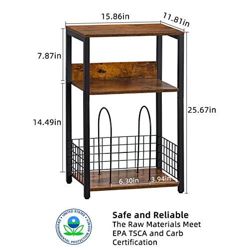 LELELINKY 3 Tier End Table,Record Player Stand with Storage Up to 100 Albums,Turntable Stand for Vinyl,Brown Records Shelf for Living Room Bedroom