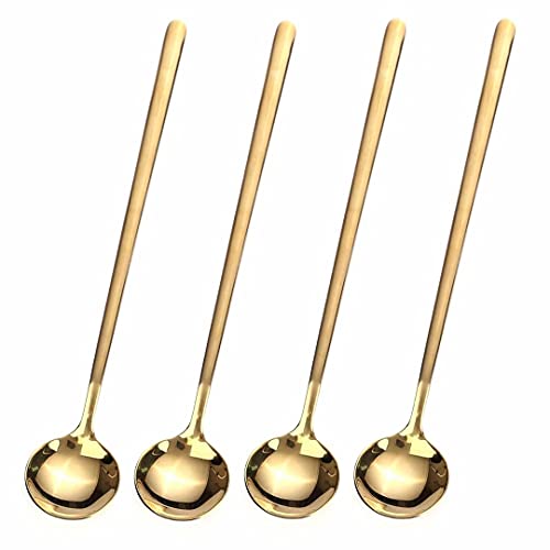 Boho Gold Coffee Spoons Set - 4 Pieces, 6.7 Inches Stainless Steel Tea and Espresso Stirring Spoons