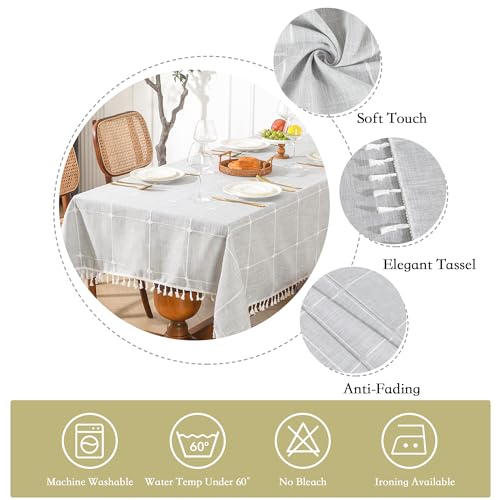Boho Farmhouse Cotton Tablecloth with Tassels, Wrinkle-Free Fabric for Kitchen Dining