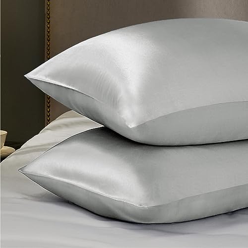 Bedsure Satin Pillowcase for Hair and Skin Queen - Silver Grey Silky Pillowcase 20x30 Inches - Set of 2 with Envelope Closure, Similar to Silk Pillow Cases, Gifts for Women Men