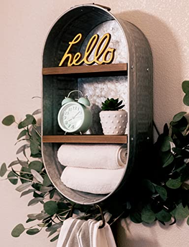 Boho Galvanized Bathroom Shelf with Towel Cubby - Rustic Farmhouse Decor
