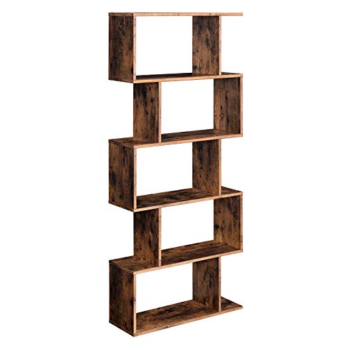 Bohemian 5-Tier Bookshelf - Rustic Brown Display Shelf & Room Divider, Decorative Freestanding Storage