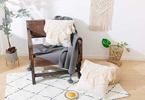 Boho Macrame Throw Pillow Cushion Covers with Tassels, Set of 2 Decorative Pillowcases