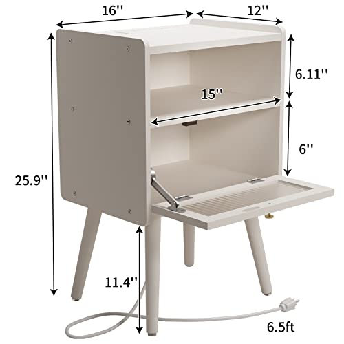 Nightstand with Charging Station and Glass Door - 2-Tier Bedside Table for Bedroom & Living Room