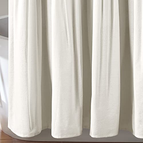 Lush Decor Linen Button Farmhouse Shower Curtain Pleated Two Tone Design for Bathroom, 72" x 72", Blue & Off-White