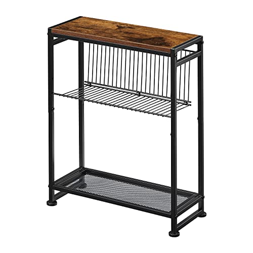 Slim Side Table with Magazine Holder, Narrow End Table for Small Spaces, Bedroom & Living Room