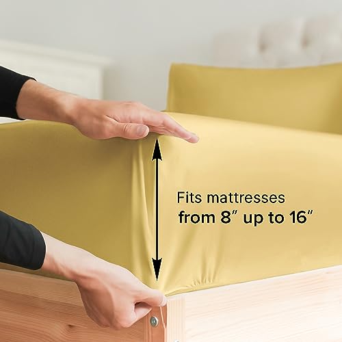 Luxury Bed Sheets - 4 Piece Set, Deep Pockets, Cooling & Wrinkle-Free, Yellow Oeko-Tex Certified