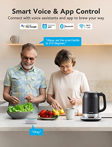 Smart Electric Kettle with WiFi Control - Temperature Control, 1500W Rapid Boil, 1.7L Stainless Steel, BPA Free