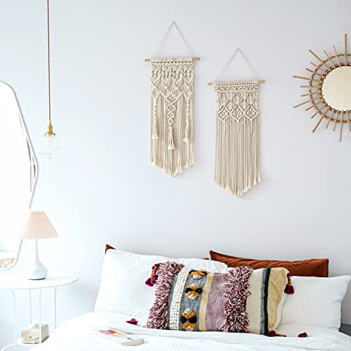 Boho Macrame Woven Wall Hanging Set, Chic Bohemian Geometric Art Decor, Perfect for Bedroom, Nursery, or Apartment, 28" L x 13" W, Cute Gift