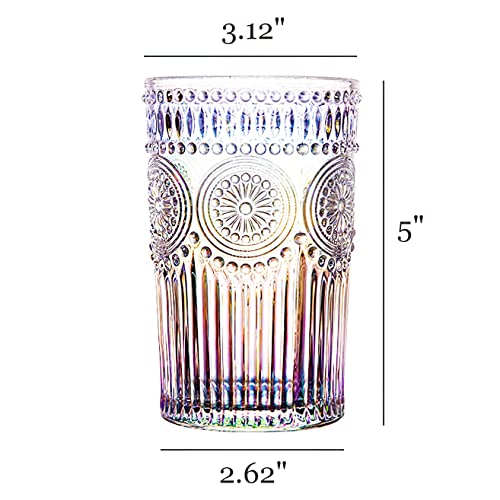 Kingrol 6 Pack 12 oz Romantic Water Glasses, Rainbow Drinking Glasses Tumblers, Vintage Glassware Set for Juice, Beverages, Beer, Cocktail