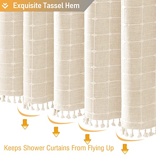 Rustic Boho Farmhouse Shower Curtain with Tassel, Water Repellent