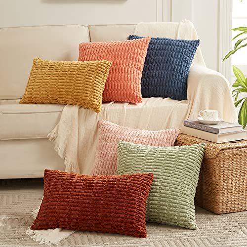 2-Pack Decorative Throw Pillow Covers 18x18 Inch - Soft Striped Corduroy Cushion Cases for Couch, Bed, Sofa - Rustic Farmhouse Boho Home Decor