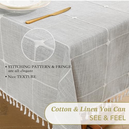 Boho Farmhouse Cotton Tablecloth with Tassels, Wrinkle-Free Fabric for Kitchen Dining