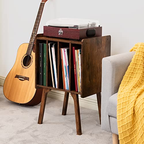 Retro Vinyl Record Storage Table - Mid-Century Style with Wood Legs