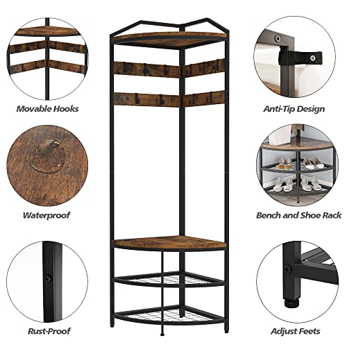 Corner Hall Tree with Shoe Bench & Coat Rack