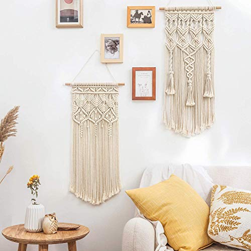 Boho Macrame Woven Wall Hanging Set, Chic Bohemian Geometric Art Decor, Perfect for Bedroom, Nursery, or Apartment, 28" L x 13" W, Cute Gift