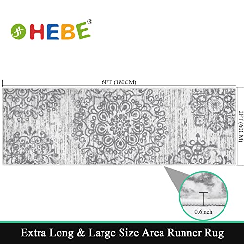 Boho Distressed Runner Rug - 2x6ft Vintage Area Rug for Hallways or Entryway