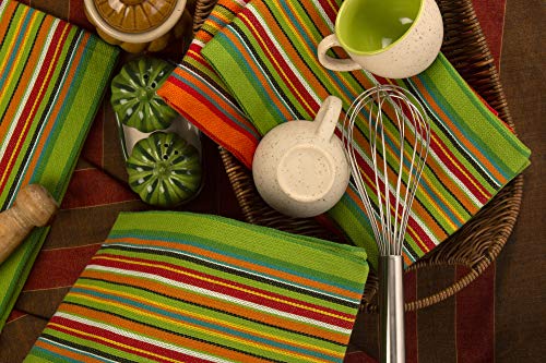 Boho Kitchen Dish Towels, Salsa Stripe, 100% Natural Absorbent Cotton, 28 x 16 inches, Pack of 12-Multi Color