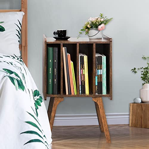 Retro Vinyl Record Storage Table - Mid-Century Style with Wood Legs