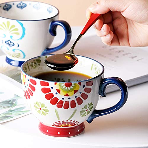 Boho Ceramic Coffee Mugs Set - 15oz Black Mugs for Coffee, Latte, Cappuccino, Tea, Cocoa, Cereal, Hot Chocolate (Set of 4)
