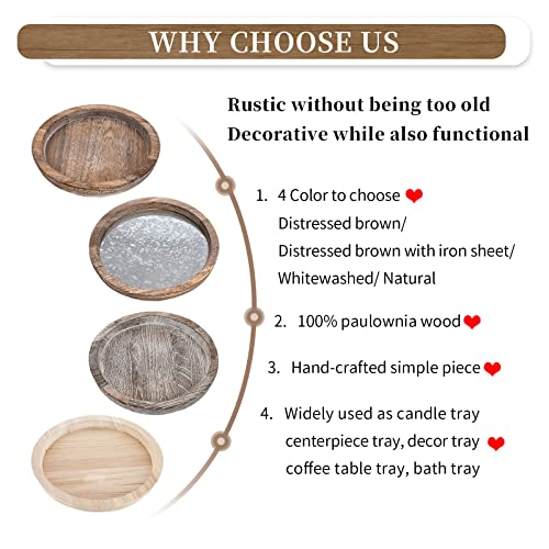 Hanobe Rustic Wooden Serving Tray - Round Wood Butler Decorative Tray Vintage Centerpiece Candle Holder Trays Farmhouse Ottoman Tray for Kitchen Countertop Home Decor for Coffee Table