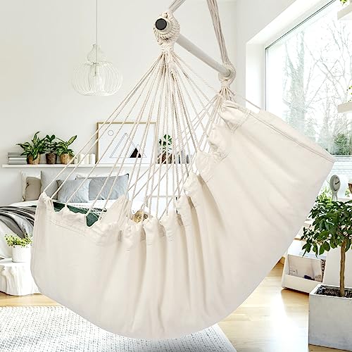 Boho Hammock Chair Hanging Rope Swing, Max 320 Lbs, 2 Seat Cushions Included, Indoor and Outdoor Use