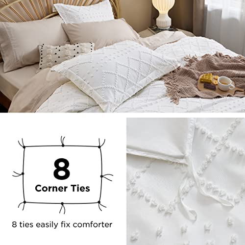 Boho Embroidered Duvet Cover Set for Queen Bed - Shabby Chic Home Bedding