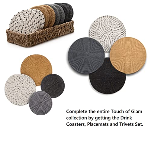 Round Cotton Trivets Set of 4 in Glam by Beets & Berry, 7 inch and 9 inch Diameter, Pot Holders, Hot Pads, Hot Mats, 100% Pure Eco Cotton, Boho, Farmhouse, Mid Century Modern, Kitchen Decor