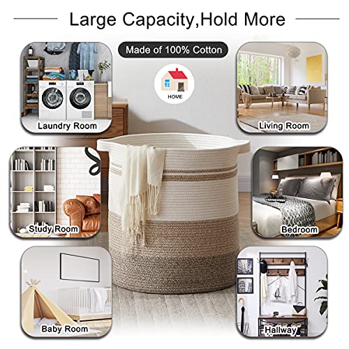 Laundry Basket Hamper with Handles, Decorative Woven Storage for Living Room, Toys, Pillows, Blankets, Clothes