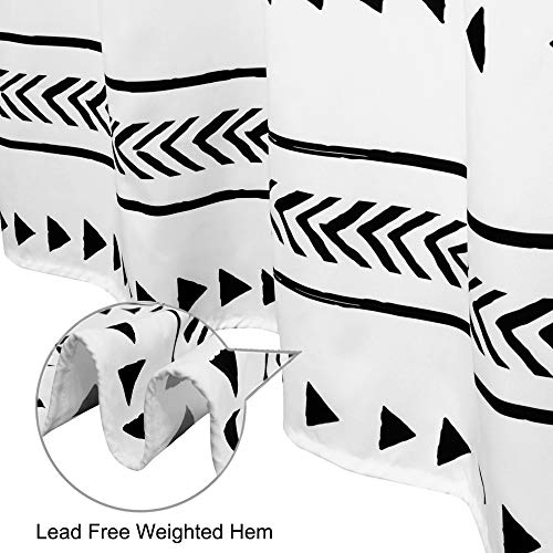 Triangle and Geometric Tassel Fabric Shower Curtain Set with Hooks, Black and White Bathroom Curtains for Modern Bathroom Decor