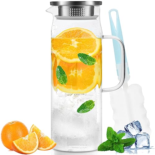 1.5 Litre Glass Jug with Sealed Lid for Hot/Cold Water, Iced Tea, and Juice Drink