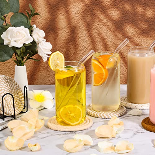 Mckanti 8 Pcs Drink Coasters with Holder, Minimalist Cotton Woven 4 Colors Absorbent Coaster Set for Home Decor Tabletop Protection Suitable for Kinds of Cups, 4.3 Inches.(NO.2)