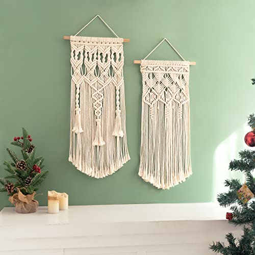 Boho Macrame Woven Wall Hanging Set, Chic Bohemian Geometric Art Decor, Perfect for Bedroom, Nursery, or Apartment, 28" L x 13" W, Cute Gift