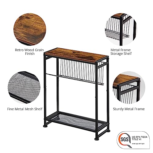Slim Side Table with Magazine Holder, Narrow End Table for Small Spaces, Bedroom & Living Room
