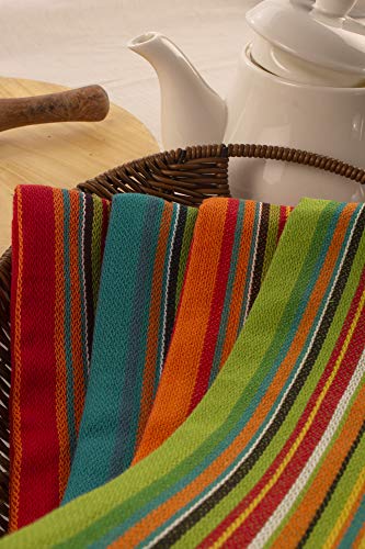 Boho Kitchen Dish Towels, Salsa Stripe, 100% Natural Absorbent Cotton, 28 x 16 inches, Pack of 12-Multi Color