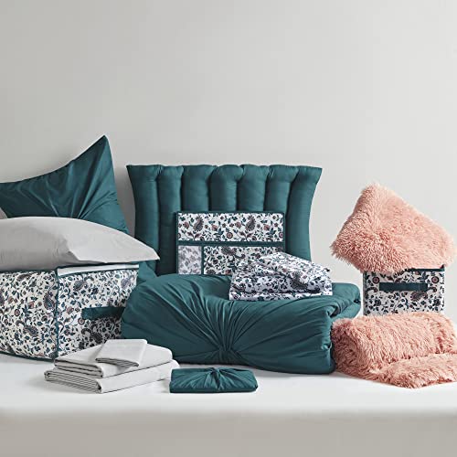 Boho Bed Complete Set - Comforter Set with Sheets & Side Pockets - All Season Cozy Bedding and Bedroom Organizer, College Dorm Room Essentials