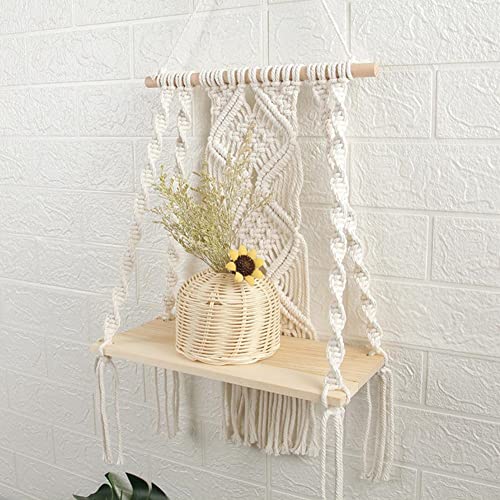 Boho Macrame Wall Shelf - Woven Rope Art for Bedroom or Bathroom Decor