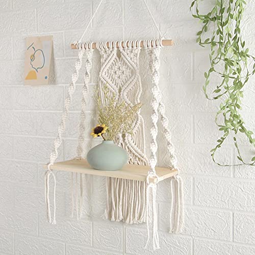 Boho Macrame Wall Shelf - Woven Rope Art for Bedroom or Bathroom Decor