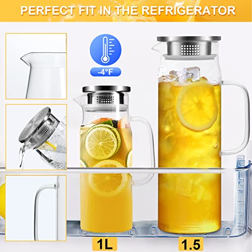 1.5 Litre Glass Jug with Sealed Lid for Hot/Cold Water, Iced Tea, and Juice Drink