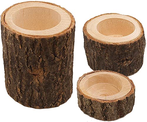 Wooden Tea Light Candle Holders for Wedding Centerpieces and Home Decoration - Set of 3