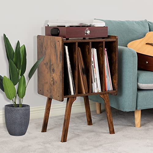 Retro Vinyl Record Storage Table - Mid-Century Style with Wood Legs