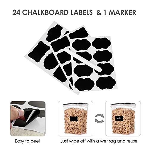 Airtight Food Storage Containers with Lids, 24 pcs Plastic Kitchen Pantry Organization Canisters for Cereal, Dry Food, Flour and Sugar, BPA Free, Includes 24 Labels