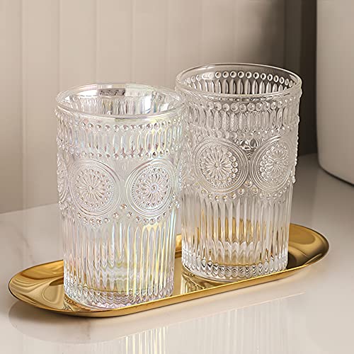 Kingrol 6 Pack 12 oz Romantic Water Glasses, Rainbow Drinking Glasses Tumblers, Vintage Glassware Set for Juice, Beverages, Beer, Cocktail