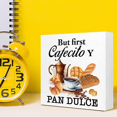 Cafecito Y Pan Dulce Wood Box Sign: Rustic Coffee Decor for Home Coffee Bar