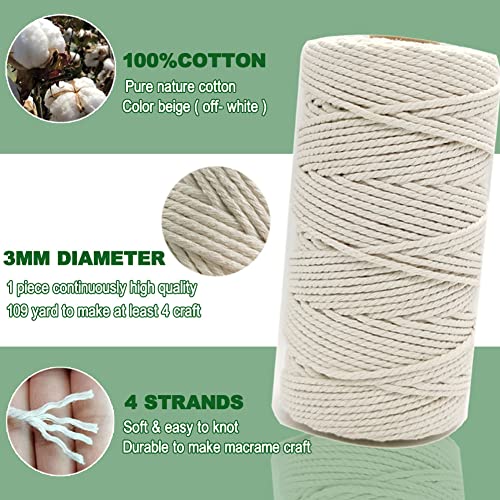Easy Macrame Kit for Adults - Includes Wood Beads, Rings, Dowel, and Instructions for Macrame Plant Hangers and Wall Hangings, Perfect for Boho DIY Decor