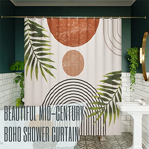 Modern Boho Shower Curtain - 72"x72" Stylish Mid Century Design for Bohemian Bathroom Decor