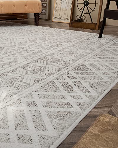 Boho 8x10 Neutral Area Rug: Modern Carpet for Bedroom, Living Room, and Playroom Decor