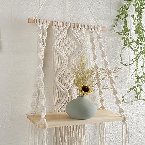 Boho Macrame Wall Shelf - Woven Rope Art for Bedroom or Bathroom Decor