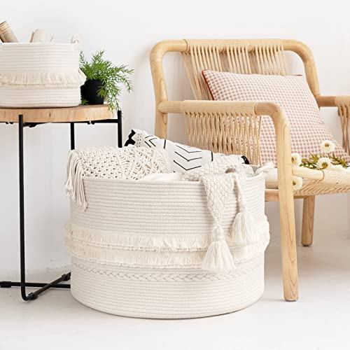 Boho Woven Storage Basket - 22"x14" White