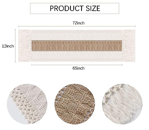 Rustic Boho Macrame Table Runner - 72 Inches Long with Tassels - Ideal for Home Decor, Dining, and Bedroom